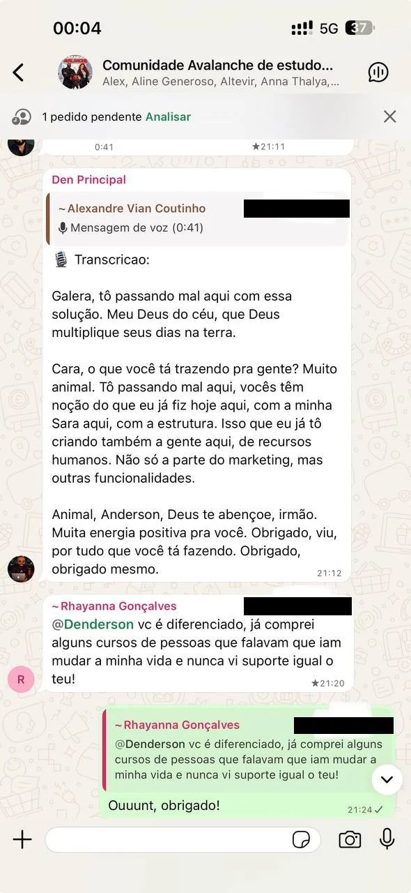 Print inteiro de conversa no WhatsApp mandada por um membro da comunidade, 4 de 10.