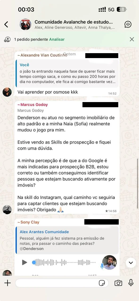 Print inteiro de conversa no WhatsApp mandada por um membro da comunidade, 6 de 10.