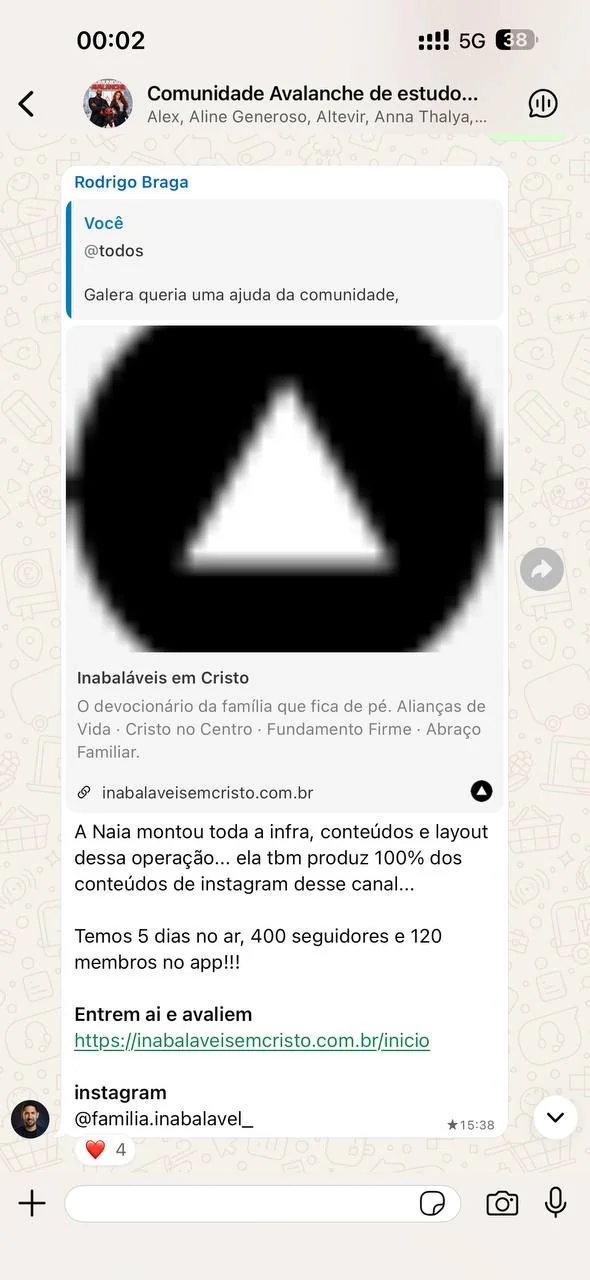 Print inteiro de conversa no WhatsApp mandada por um membro da comunidade, 7 de 10.