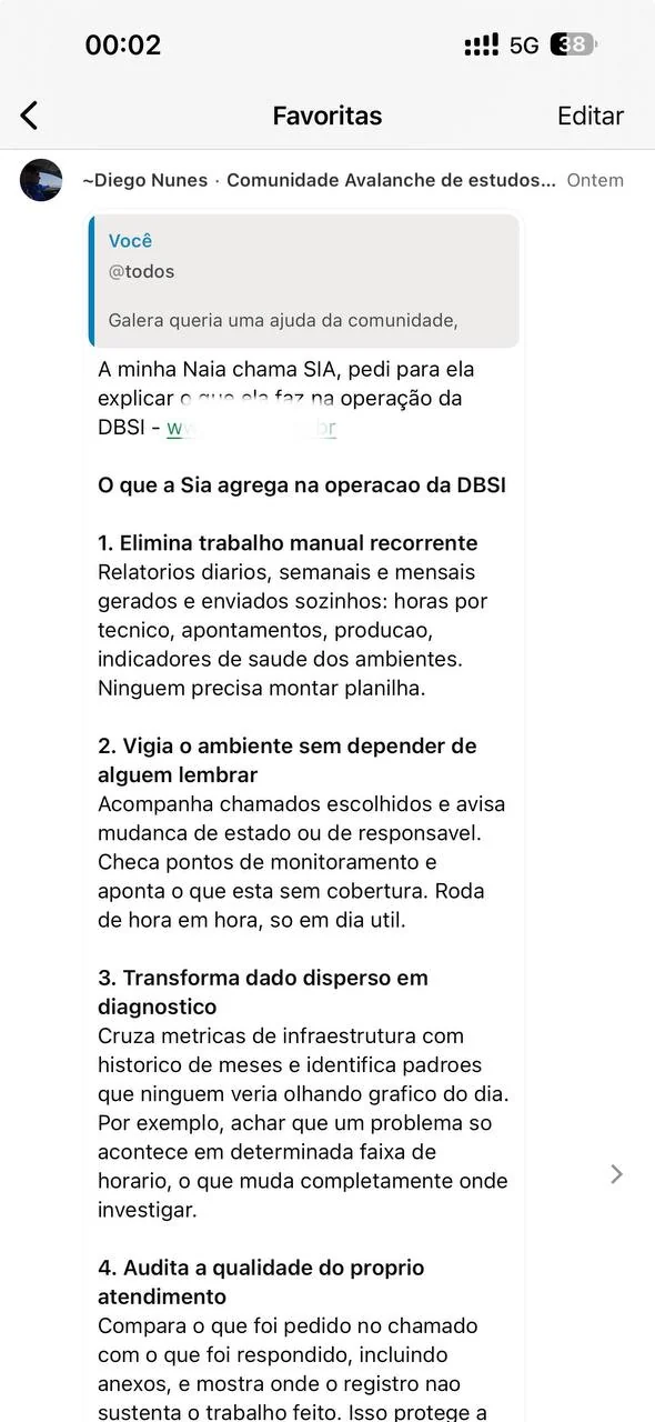 Print inteiro de conversa no WhatsApp mandada por um membro da comunidade, 8 de 10.