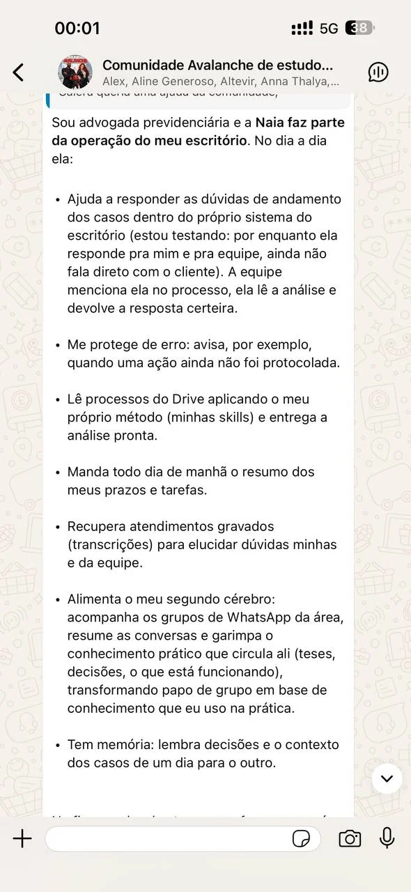 Print inteiro de conversa no WhatsApp mandada por um membro da comunidade, 9 de 10.